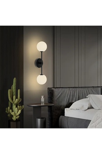 VENON Fiesta Glop White Glass Sconce Black Wall Lamp Modern Retro for Bedroom-Bedside-Bathroom