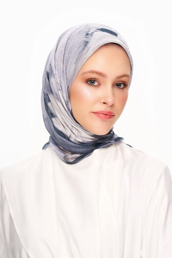 MOISCARF Fleur De Ciel Square Patterned Scarf Smoked