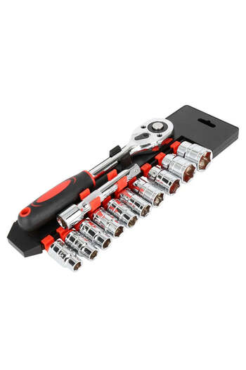 barste 12-piece socket wrench set 10-24mm, reversible ratchet, 1/4 adapter, Chrome Vanadium