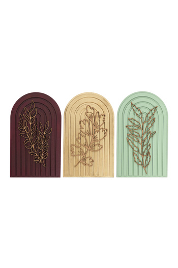 HARPİES Embossed |   Flower Detailed |   3 Piece Wooden Table |   25*15cm |   Tb2001