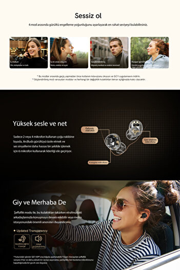 QCY HT07 ArcBuds Beyaz ANC 6 Mikrofonlu Bluetooth 5.2 Kablosuz Kulaklık
