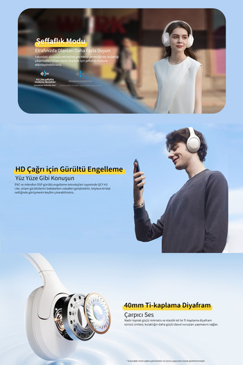 QCY H3 Lite Anc Aux Type C Bluetooth 5.3 Kafaüstü Kablosuz Kulaklık Çift Cihaz Oyun Modu 60 Saat Dinleme