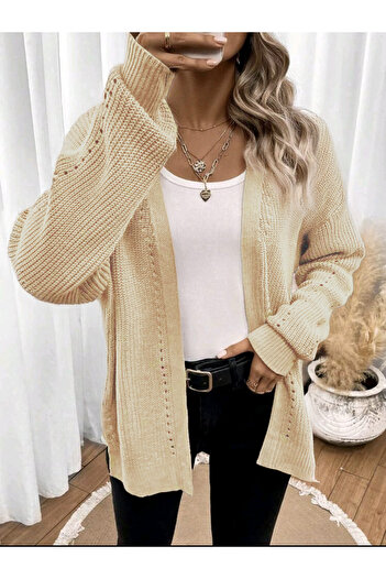 SolQ Oversized Buttonless Long Loose Women's Knitwear Cardigan