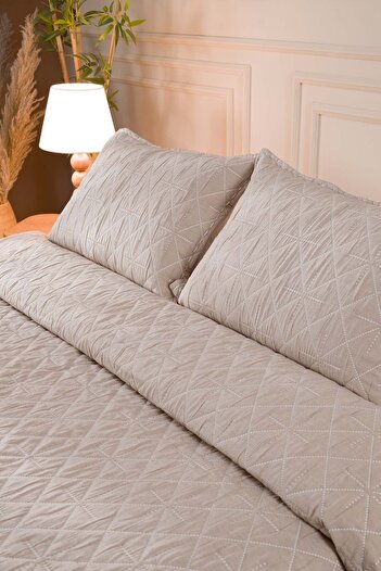 Koza Home Stella Beige Cotton Double 3 Piece Bedspread 230X250 2 Pillows 50X70 5029