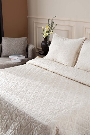 Koza Home Stella Cream Cotton Double 3 Piece Bedspread 230X250 2 Pillows 50X70 5028