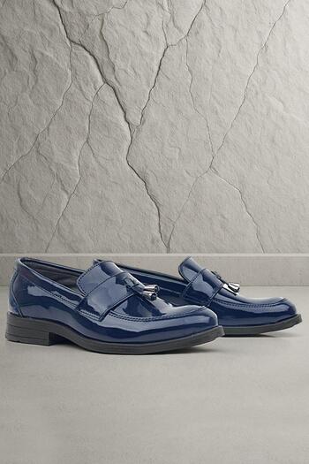 Rakerplus Men's Classic Kids Shoes - Navy Blue Patent Leather Loafer