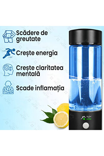 GlowforHome Hydrogen water generator bottle, GlowforHome, 350 ml, molecular hydrogen, alkaline water, black