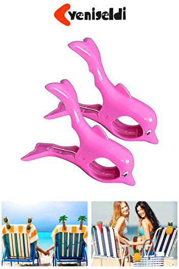 Yenigeldi 2 Pieces Pink Dolphin Beach Towel Peg Clips - Strong Grip and Wind Resistant Design