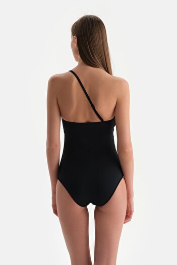Dagi Black Transparent One Shoulder Swimsuit