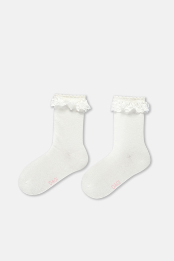 Dagi Ecru-Yellow Girl's 3-Piece Lace Socks