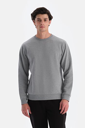 Dagi Gray Melange Men's Sweatshirt with Inside Ribbing