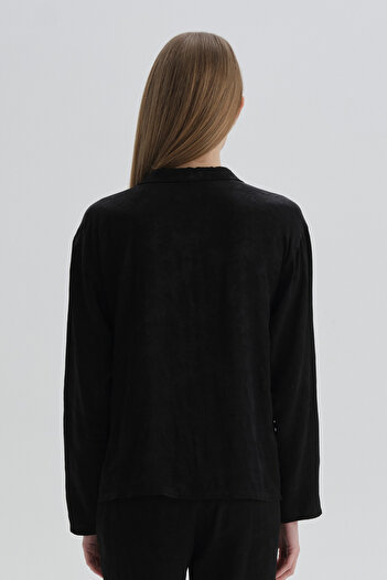 Dagi Top de pijama din viscoza cu guler de camasa neagra