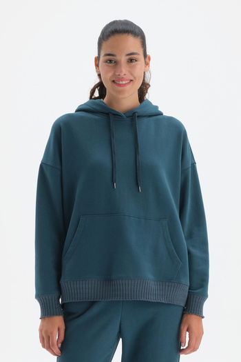 Dagi Petrol Hooded Oversize Cotton Sweatshirt