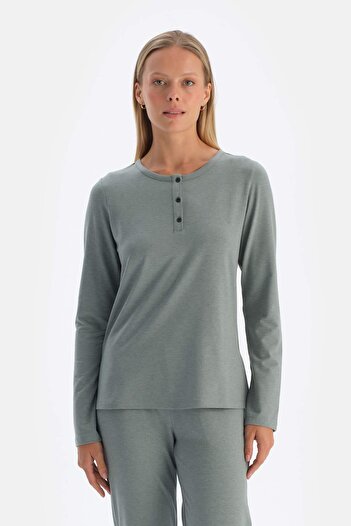 Dagi Green Half Placket Everfresh T-Shirt Pajama Top