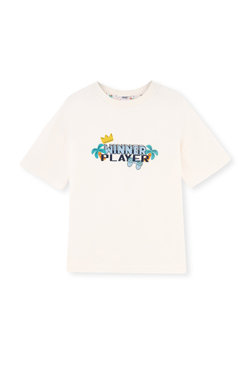 Dagi Ecru Short Sleeve Slogan Printed Combed Cotton Modal Pajama Set