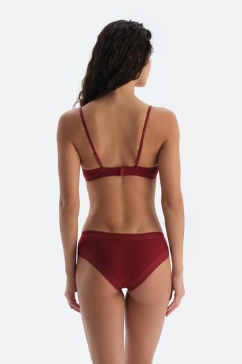 Dagi Burgundy Basic Waist Lace Detailed Hipster Panties