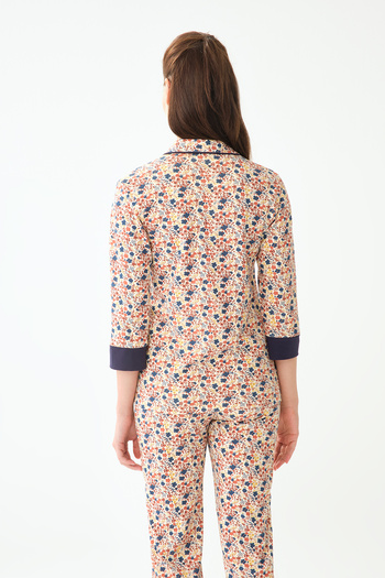 Dagi Navy Blue Shirt Collar Cotton Pajama Top