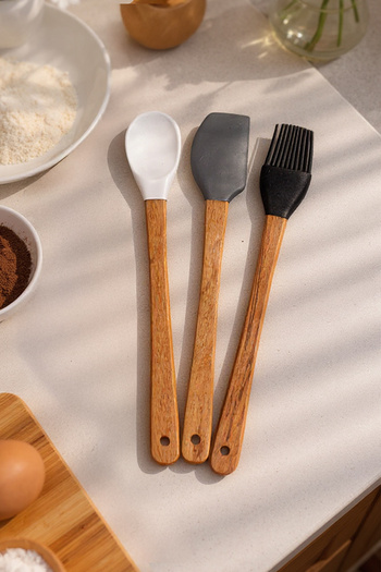 Snippy Daily - 3-Piece Bamboo Handle Silicone Spatula Set 21 cm Kitchen Set Spoon Spatula Set