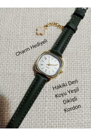 QUARTZ Minimal Women's Wristwatch - Charmli Model - Vintage Dark Green Band 0054