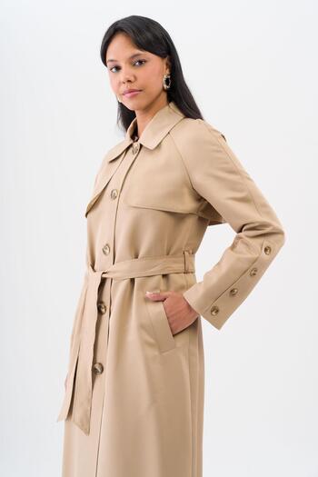 Olcay Shirt Collar Cloak Detailed Reglan Sleeve Water Repellent Featured Lined Intermediate Length Trench Coat KAMEL 6530
