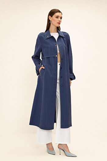 Olcay Ungefütterter Modal-Trenchcoat mit Kontrastnähten und Details INDIIGO 6717