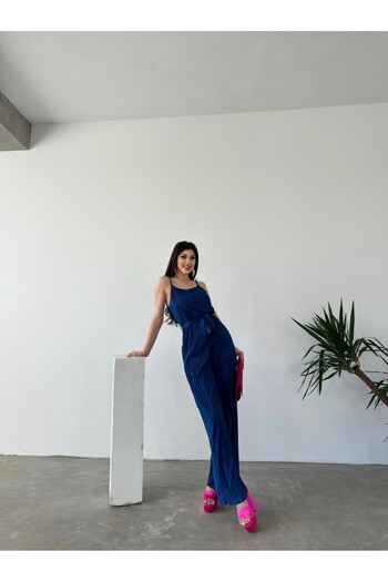 Lior Design Belted Krinkle Jumpsuit with Rope Straps
