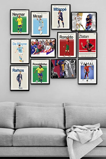 TABLOX Star Football Players Messi Ronaldo Yamal Ronaldinho Neymar Mbappe 12 Piece Mdf Table Decorative