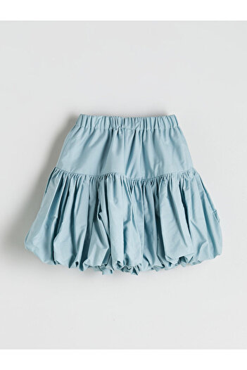 LC Waikiki Blue Girl's Balloon Skirt with Elastic Waist and Bow Detail