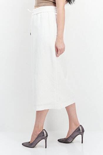 Kasper Women Solid Drawstring Midi Skirt, White