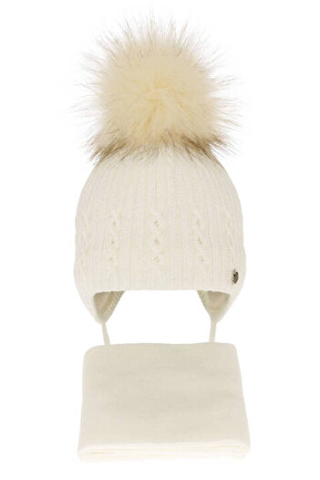 fantasialand Winter set for girls: ivory hat and scarf with pompom Amana