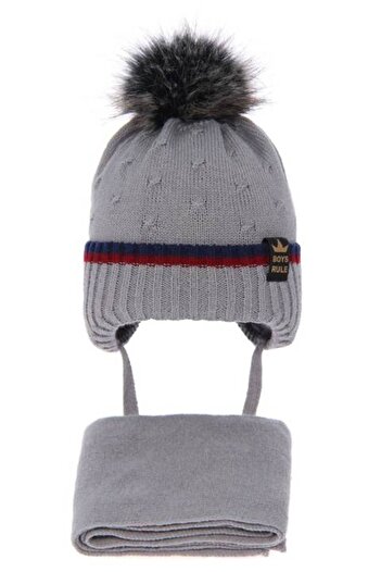 fantasialand Winter Set for Boys, Grey Hat and Scarf Pierot