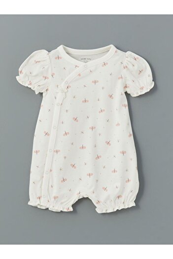 LC Waikiki Ecru Printed Baby Girl Jumpsuit and Snapback Bodysuit 2-Piece