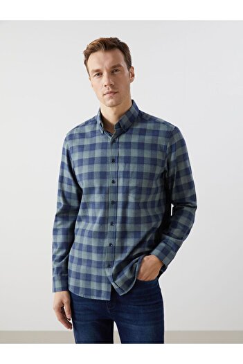 LC Waikiki Green Regular Fit Long Sleeve Plaid Gabardine Men's Shirt