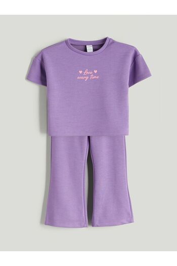 LC Waikiki Crew Neck Printed Girl's T-Shirt and Pants 2-Piece Set