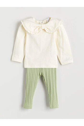 LC Waikiki Lcw Baby Bebe Collar Baby Girl Sweatshirt and Leggings 2 Pcs