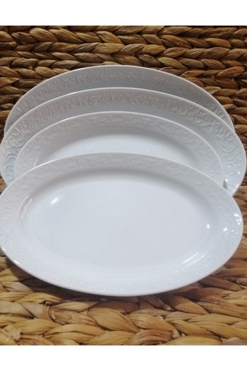 Güral Porcelain Bahardali 4-Piece Boat Salad Presentation Plate (2 Pcs 30 Cm, 2 Pcs 25 cm)
