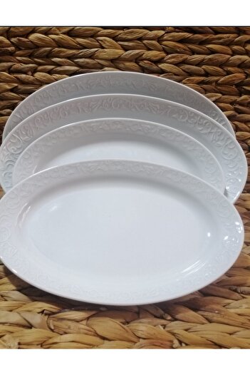 Güral Porcelain Bahardali 4-Piece Boat Salad Presentation Plate (2 Pcs 30 Cm, 2 Pcs 25 cm)