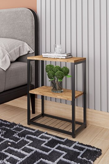 interGO Nightstand With Metal Legs, Side Table