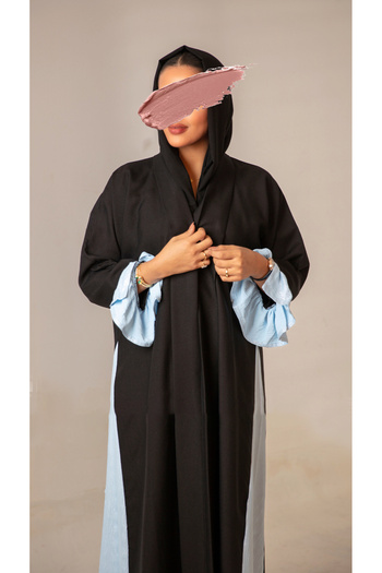 outline Black daily abaya with sky blue silk