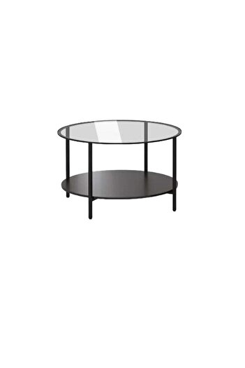 Generic Two-tier glass coffee table, large round centre table with open storage shelf, modern side table for
