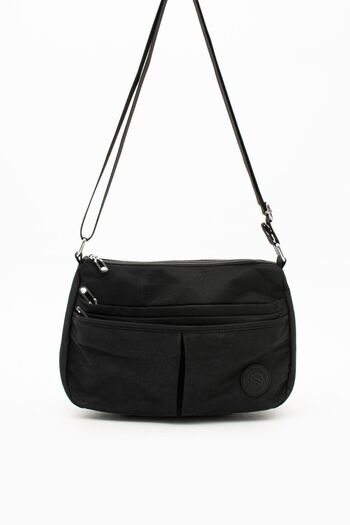 VESSARA Women's Water Resistant Parachute Fabric 5-Eye Black Color Cross Strap Hand and Shoulder Bag