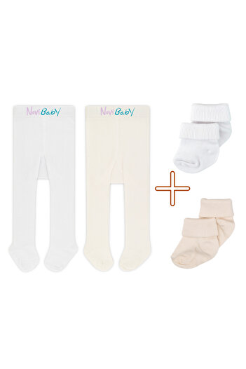 Novibaby Set of 2 Baby and Kids Cotton Pantyhose & Newborn Bamboo Baby Socks with Soft, Stretchy Construction