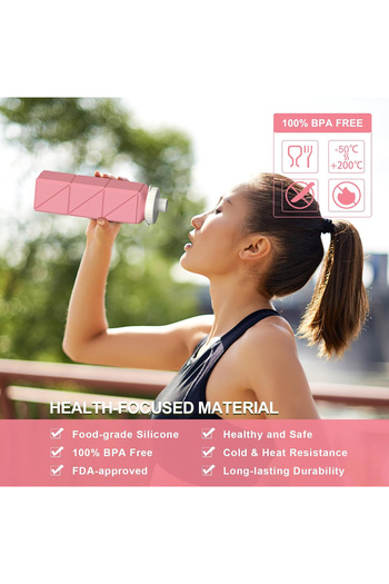 OEM Silicone water bottle, reusable, portable, foldable, BPA free, Pink 610 ml