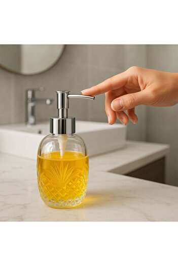 TARIK HOME Decorative Glass Liquid Soap Dispenser with Crystal Pattern Pump 400 Ml. Bottle - Modern Bathroom and Kitchen Accessory