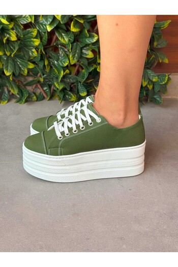 Stilo Grass Green Linen 7cm Wedge Heel Flat Platform Women's Sneakers