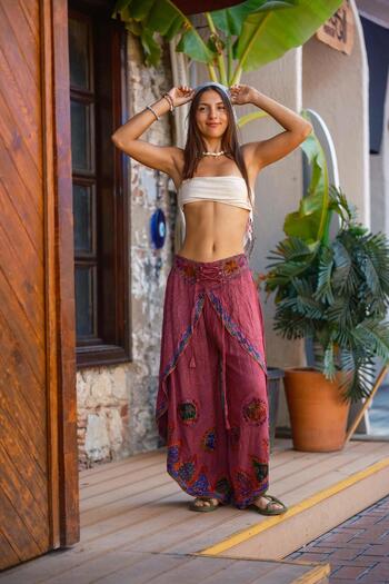 Miss Boheme Pink Color Ethnic Cap Embroidered Pants