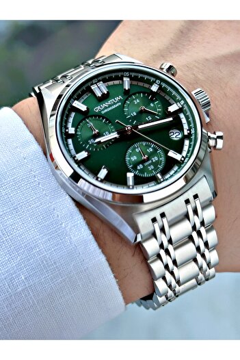 Quantum Function Silver-Green Color 10 Atm Sapphire Glass Steel Cord Steel Case Men Wristwatch 1209.370Mr