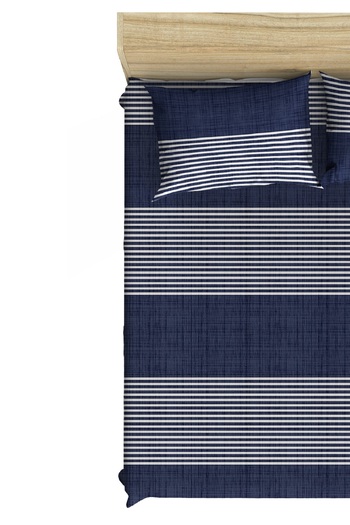 Maki Home Makiteks 100% Cotton Navy Blue Striped 90X190 and 100X200 Single Fitted Sheet