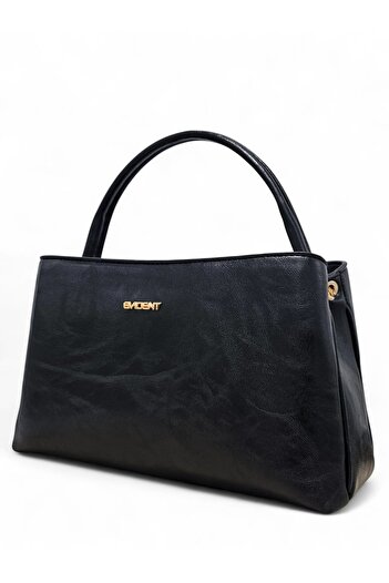 Evident Black Antique Look Soft Textured Double Compartment Women's Hand and Shoulder Bag
