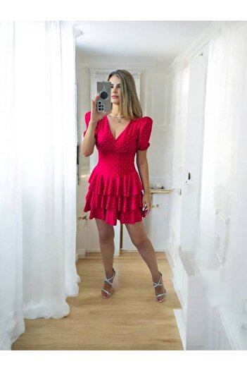 GLAMSI Women's lycra dress with ruffles and appliqued stones